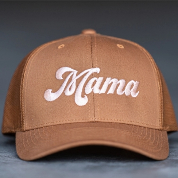 Aspen Company Mama Retro Trucker Hat Baseball Cap Snapback Neutral Tan Peach - Picture 4 of 5